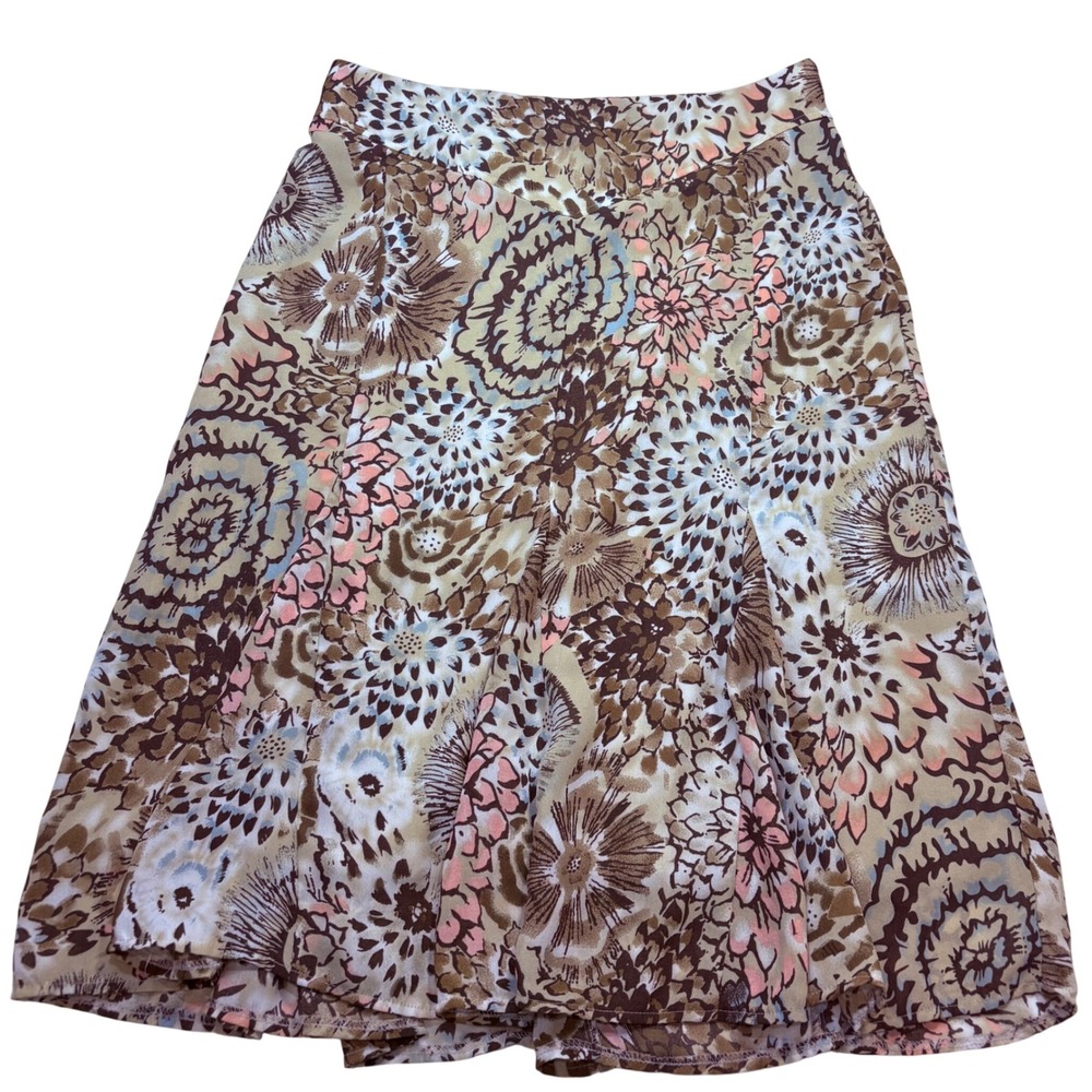 Cato Womens Size 8 Brown Floral Paisley A-Line Midi Skirt Lined Career Boho 5488